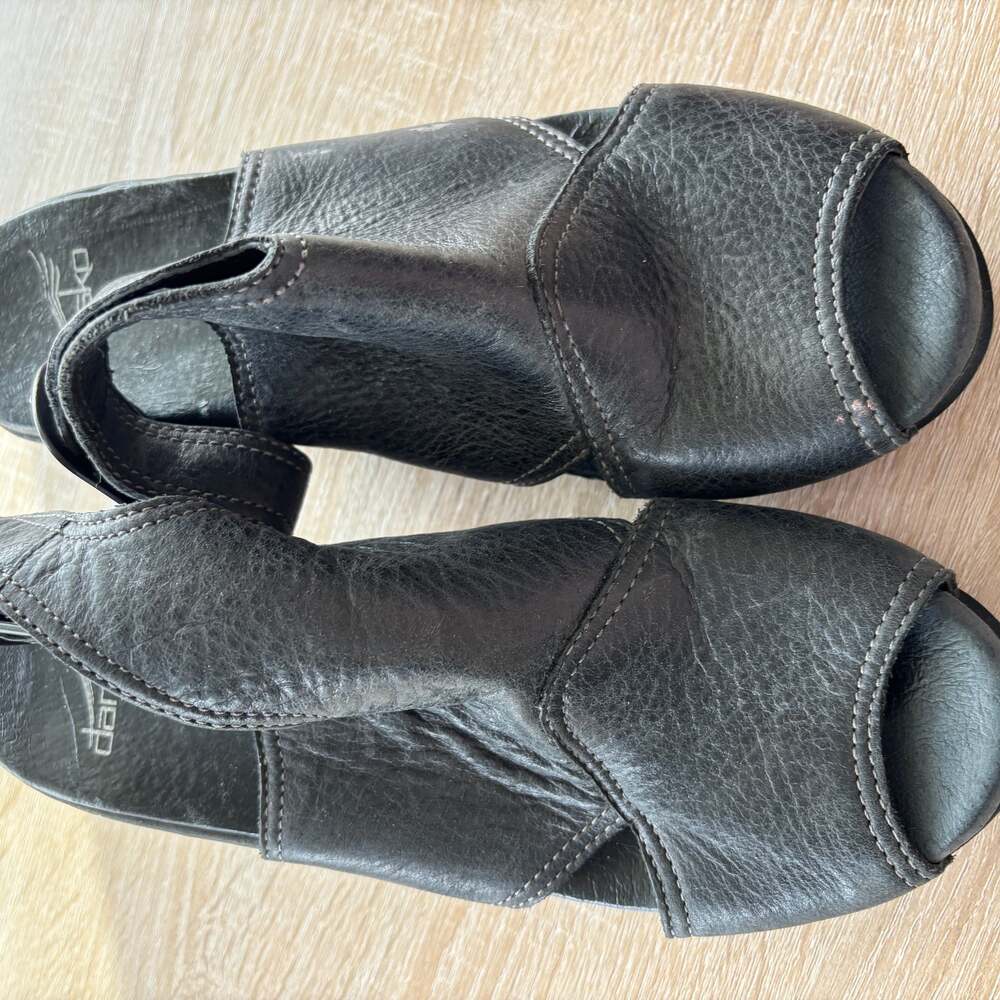 DANSKO Black Leather Buckle/Strap Wedge Shoes Sandals Women's Size 8.5-9 EU 39 - Picture 7 of 8